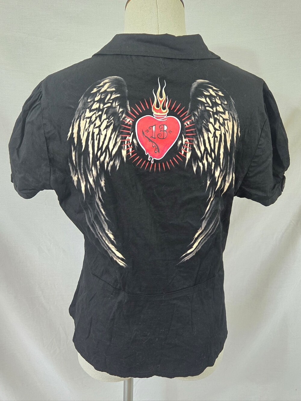Vintage Y2K Lucky 13 Juniors Mechanic Shirt Rockabilly Tattoo Size XL